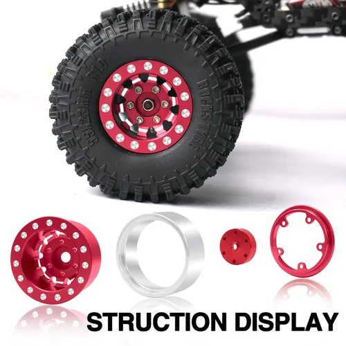 Miniatura 4 de OGRC - Ruedas 1.0, llantas profundas, compensación negativa de 0.276 in, ruedas para SCX24 C10 JLU Deadbolt Gladiator Bronco 1/24 Crawler Car (rojo)