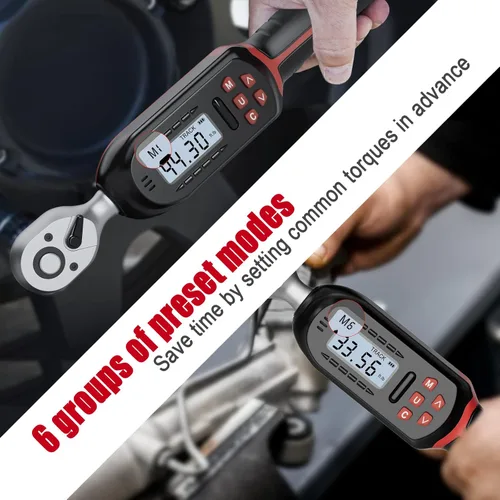 Miniatura 2 de VANPO Llave dinamométrica digital de 3/8 pulgadas con valores preestablecidos, 2.2-44.3 libras-pie/3-60 Nm, notificación de zumbador y LED, llave