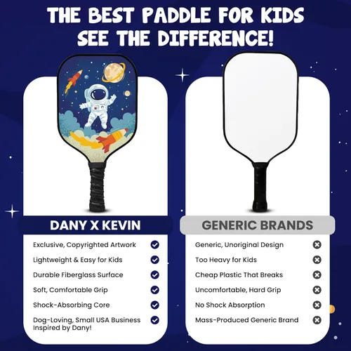 Miniatura 4 de Paleta de pickleball para niños diseñada para edades de 3 a 12 años, fibra de vidrio ligera (0.37 libras), agarre pequeño para un fácil control