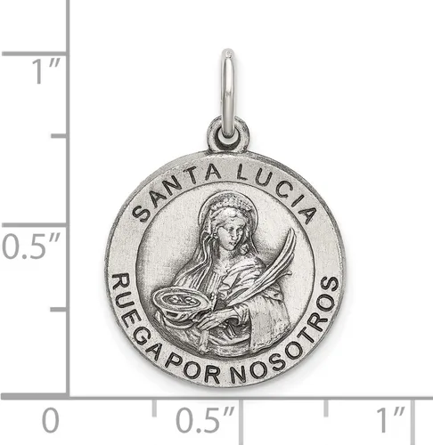 Miniatura 4 de Jewelry Stores Network Santa Lucía Ruega Por Nosotros Palabras En Redondo Antiguo Colgante De Plata De Ley 0.827 in x 0.748 in, Metal