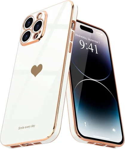 Miniatura 18 de Teageo Funda para iPhone 14 Pro para mujeres y niñas, lindo corazón de amor, chapado de lujo, cubierta trasera suave, protección completa de la Negro