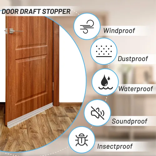 Miniatura 7 de Burlete para puerta – Tapón de 33 x 2 pulgadas con goma de silicona gruesa y adhesivo fuerte transparente, tira de sello de puerta para marco