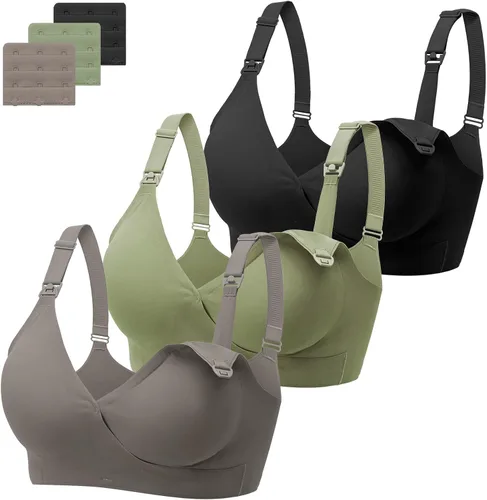 Angelhood Paquete de 3 brasieres de lactancia para lactancia materna, suaves y sin costuras, brasier para dormir, bralette inalámbrico con