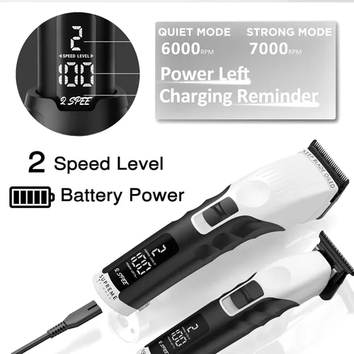 Miniatura 5 de Supreme Trimmer Combo de recortadora de barba y cortadora de pelo 2 en 1 2Spee Cuchillas extraíbles, 2 velocidades, pantalla LCD Herramientas