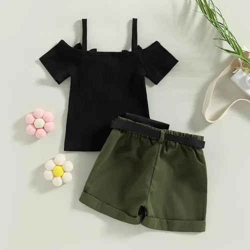 Miniatura 93 de TheFound Trajes de verano para niñas pequeñas, sin mangas, de punto acanalado, halter, pantalones cortos, ropa para recién nacidos, conjunto de 3