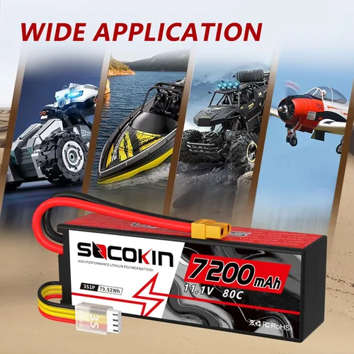 Miniatura 3 de 3S 11.1V Lipo Batería 7200mAh 80C Lipo Batería con estuche rígido XT60 Plug para RC Racing Truck Boat Car Racing RC Heli Airplane y Slash 1/10
