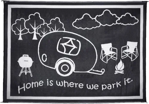 Miniatura 3 de Stylish Camping Ming's Mark RH8111 - Tapete reversible para casa rodante, 8 x 11 pies, negro/blanco