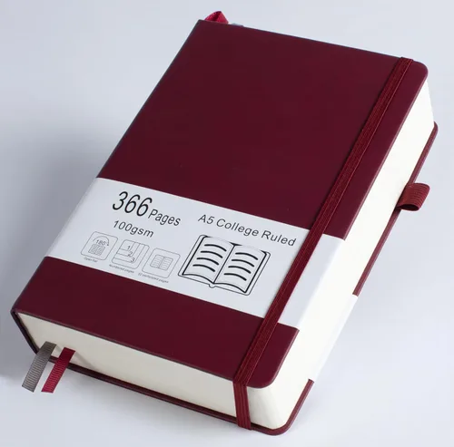 Miniatura 13 de Cuaderno grueso de rayas universitarias con 366 páginas numeradas, diarios A5 para escribir con papel rayado de 100GSM, cuadernos de cuero de tapa