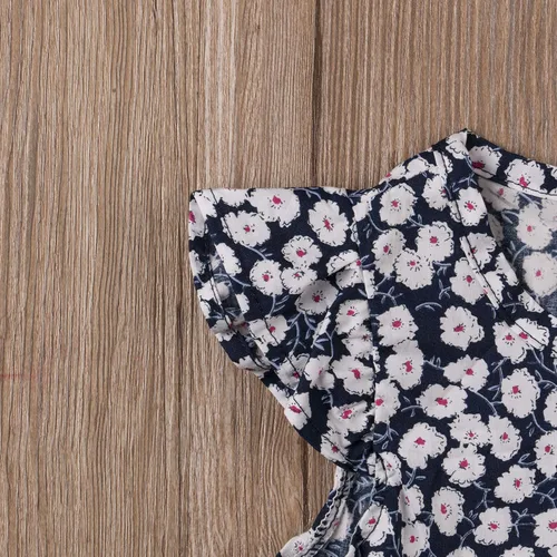 Miniatura 6 de Ropa de verano para bebé niña, sin mangas, de algodón y lino, con diadema, Azul real Uno