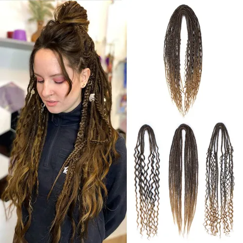 Miniatura 18 de 15 extensiones de rastas de doble extremo, 24 pulgadas, extensiones de rastas falsas de 0.6 pulgadas, color marrón degradado, extensiones de rastas