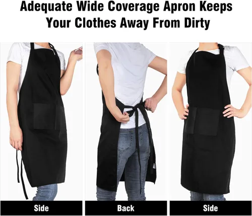 Miniatura 6 de Xornis Paquete de 2 delantales ajustables con 2 bolsillos para mujeres y hombres, cocinero, cocinero, color negro