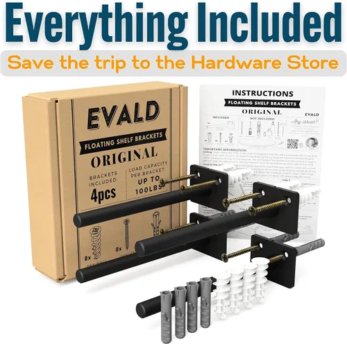 Miniatura 7 de EVALD Soporte de estante flotante estándar Soportes de 6 pulgadas para estantes con anclajes y tornillos Soportes de estante invisibles
