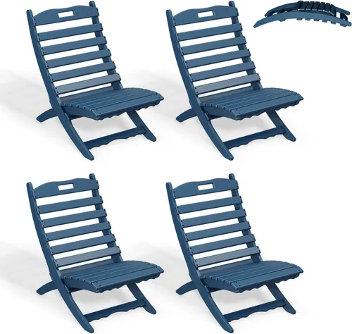 Miniatura 12 de GREENVINES Silla plegable Xavier Wave Sillas Adirondack portátiles Plástico HDPE Silla para fogata para todo tipo de clima Negro