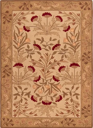 Restoration and Renovation Handmade Floral Adeline Beige/Blue Tulips Traditional Crafted Wool Area Rug for Living Room Bedroom and Kitchen (Caramel,