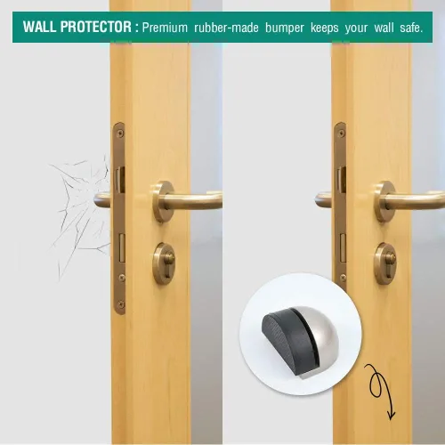 Miniatura 7 de Tope de puerta de suelo con almohadilla de goma, paquete de 4 topes de puerta en forma de semicírculo, pared protectora