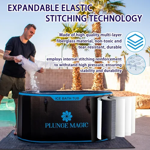 Miniatura 4 de Ultimate - Bañera de hielo inflable con cubierta para atletas, portátil y tamaño XXL, color negro, compatible con enfriador de agua (alargado negro)