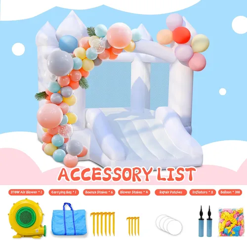 Miniatura 6 de Casa hinchable blanca para niños: casa inflable portátil con soplador para fiestas de cumpleaños en interiores y exteriores, boda, pequeño castillo