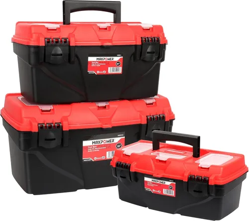 Miniatura 8 de MAXPOWER Caja de herramientas de plástico de 15 pulgadas, con bandeja extraíble y doble bloqueo seguro para el hogar