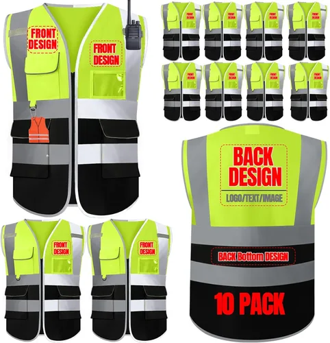 Miniatura 29 de Chaleco de seguridad personalizado BeautyWill con logotipo personalizado Clase 2, chaleco reflectante de alta visibilidad con bolsillos, ropa