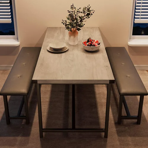 Miniatura 7 de CABIHOME Juego de mesa de comedor para 4, juego de mesa de cocina para 4 personas con bancos tapizados, juego de mesa de comedor rectangular