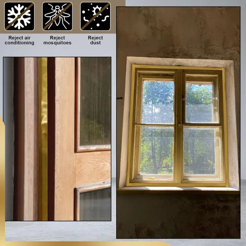 Miniatura 6 de Zonon Burlete de metal de latón de 1-1/4 pulgadas de ancho x 17.72 pies de largo, burlete de cobre para puerta antigua o ventana exterior con clavos