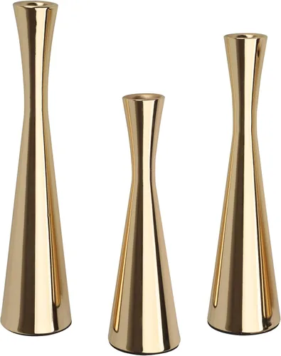 Miniatura 11 de Vixdonos Juego de 3 portavelas de latón dorado con forma cónica de metal, juego de 3 manteles de mesa, portavelas decorativo para bodas, cenas