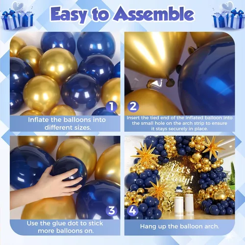 Miniatura 3 de Navy Blue Balloons Arch Kit with Star 157pcs, Different Size Navy Blue Metallic Gold Latex Balloon Garland Kit for 2026 Graduation Birthday