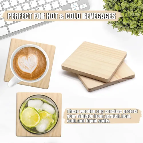 Miniatura 7 de 12 posavasos cuadrados de madera sin terminar, 4 pulgadas, posavasos de madera en blanco para manualidades con puntos de silicona antideslizantes