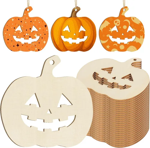 Miniatura 30 de Adornos de madera para árbol de Navidad para pintar, decoración de Navidad y Acción de Gracias, recortes sin terminar, 24 piezas de 3.5 x 3