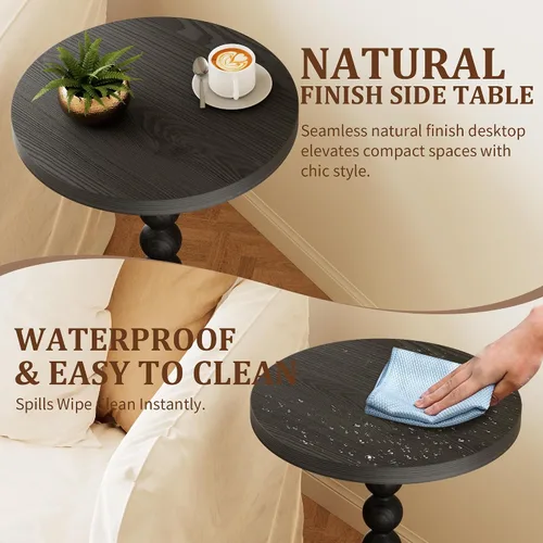 Miniatura 6 de Mesa auxiliar redonda, mesa de bebidas para espacios pequeños, mesita de noche moderna con patas de madera de goma para sala de estar, dormitorio