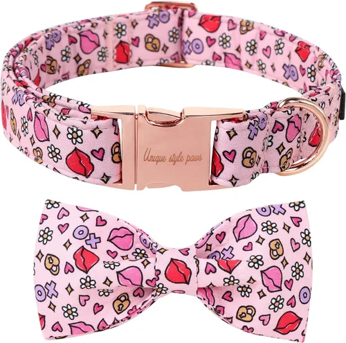 Miniatura 8 de Unique style paws Collar de perro para el día de San Valentín con pajarita, collar de cachorro de corazón negro y rojo, el mejor regalo