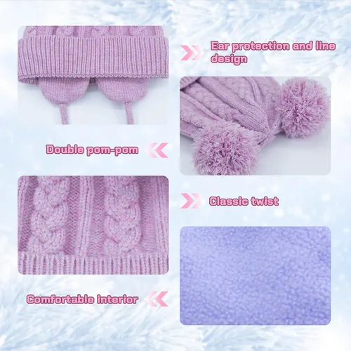Miniatura 9 de Duoyeree Gorro de invierno para niños pequeños con solapa para las orejas, bufanda gruesa y cálida gorra de calavera para niños y niñas