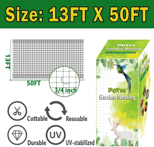 Miniatura 2 de Red para pájaros, red de jardín de 13 x 50 pies para árboles frutales, plantas, fresas, arándanos, arbustos, protección contra pájaros, ciervos