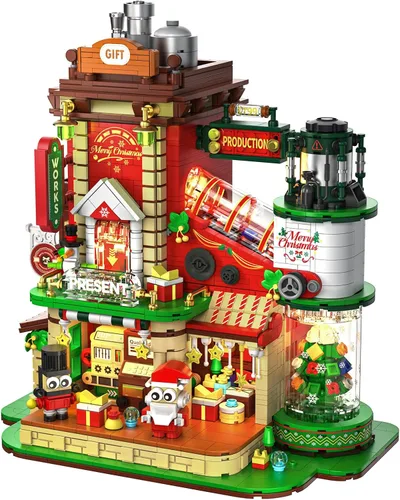 Juego de construcción de fábrica de Navidad con luz, 2775 piezas de decoración de pueblo navideño para el hogar, kit de casa de vacaciones con árbol