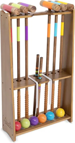 GoSports Juego de cróquet premium de madera teñida para seis jugadores con soporte de madera artesanal