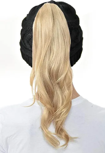 Miniatura 4 de ZOORON Gorro de cola de caballo para mujer, gorro de invierno de punto trenzado, cálido y desordenado