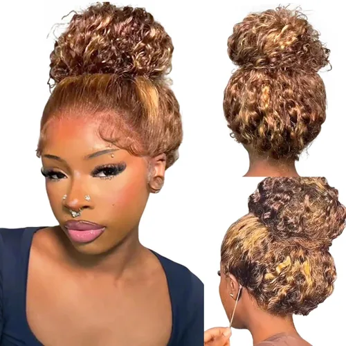 Miniatura 32 de Peluca de cabello humano estilo Bob, densidad del 220 %, pelucas de encaje frontal HD de 13 x 6 pulgadas, predepiladas, encaje transparente HD, sin