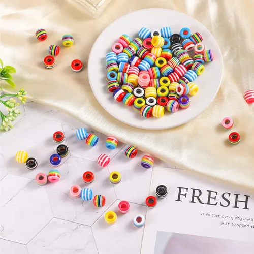 Miniatura 7 de 100 cuentas europeas de agujeros grandes, cuentas espaciadoras de colores surtidos, para manualidades, joyería, manualidades, collares, suministros