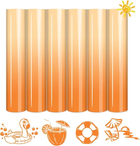 Tintnut Vinilo HTV que cambia de color UV – 6 hojas de 12 pulgadas x 10 pulgadas, de color caqui a naranja, vinilo de transferencia de calor