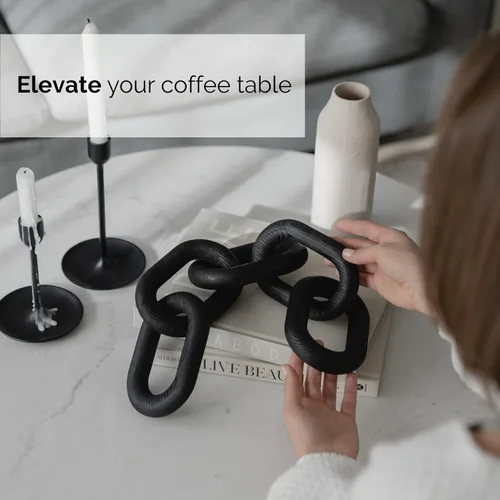 Miniatura 5 de PEAKOLY Decoración de Eslabones de Cadena de Madera - Artículos Modernos de Decoración de Mesa de Café, Decoración de Cadena Negra para Mesa de Negro