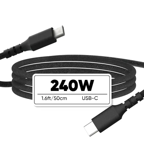 Cable USB C de 240 W, cable USB C a USB C de 1.6 pies, cable de nailon trenzado de alta elasticidad tipo C 5A, cable de carga rápida compatible con