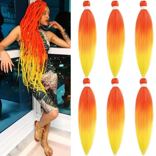 Miniatura 44 de Cabello para Trenzar Naranja Jengibre Pre-Estirado Kanekalo Cabello para Trenzar Pre-estirado 26 pulgadas Extensiones de Cabello Sintético