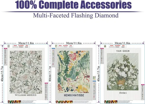 Miniatura 4 de VeGuude Kits de Pintura de Diamantes para Adultos – Paquete de 3 Obras de Arte DIY Kits de Arte de Diamantes 5D Taladro Completo Pinturas de Puntos