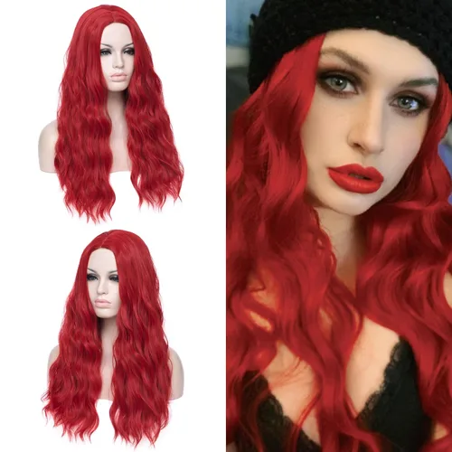 Miniatura 9 de Peluca ondulada azul de 24 pulgadas de largo para mujer, pelucas de fibra resistentes al calor, para Halloween, cosplay, fiesta diaria + gorra (azul)