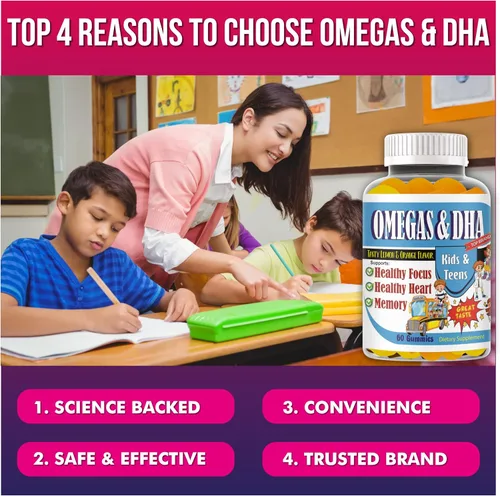 Miniatura 6 de Gomitas Omega 3 DHA para niños, para apoyo cerebral, concentración y memoria, gomitas de enfoque para niños y adolescentes, vitaminas infantiles