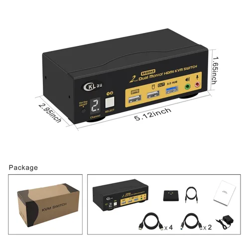 Miniatura 6 de 2x2 USB 3.0 HDMI KVM Switch 2 Monitores 2 Computadoras con Cables Soporte 8K@60Hz, 4K @144Hz, Emulación EDID, Conmutación de teclas de acceso