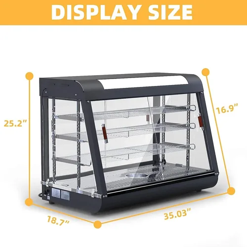 Miniatura 8 de Whalefall Calentador de alimentos para encimera de 35 pulgadas, pantalla comercial de calentador de alimentos de 3 niveles, calentador de pizza