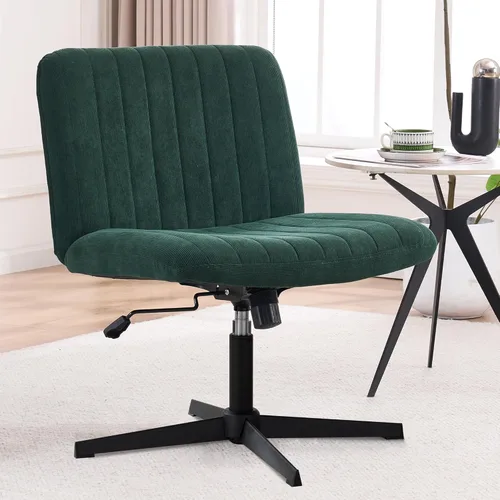 EYYTHUNG Silla cruzada verde sin ruedas, asiento ancho sin brazos, silla de oficina giratoria de terciopelo acolchado para niñas