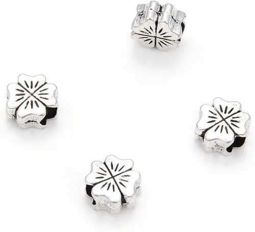 Miniatura 7 de 10 cuentas sueltas de gran agujero de flor de rosa (agujero de 0.177 in) espaciador de metal plateado antiguo para manualidades de joyería MEC-E3