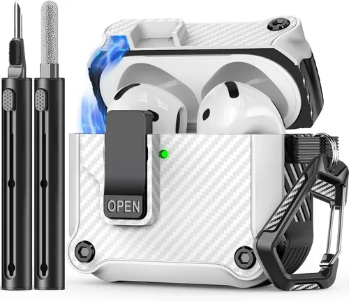 Miniatura 14 de Inesore Funda compatible con AirPods de 4ª generación, con kit de limpieza, interruptor automático seguro para la nueva funda de carga Airpods 4